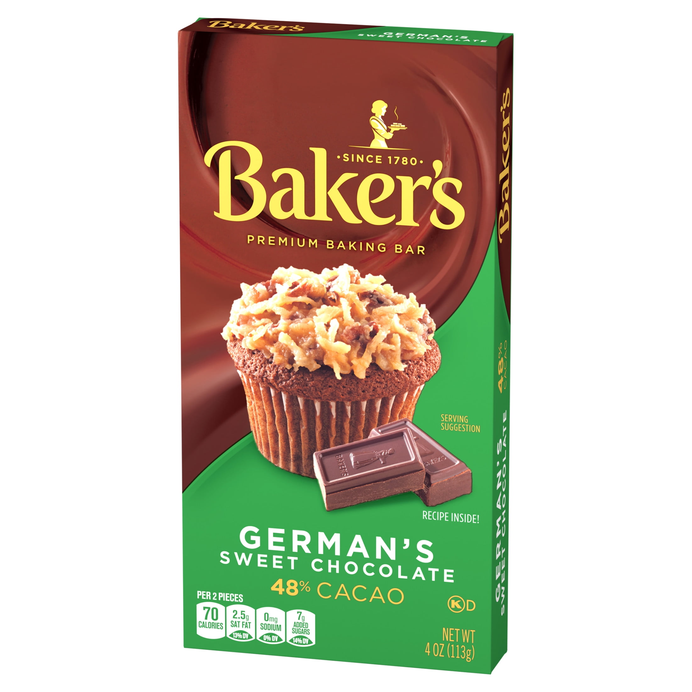 Baker's German's Sweet Chocolate Premium Baking Bar with 48% Cacao, 4 oz Box