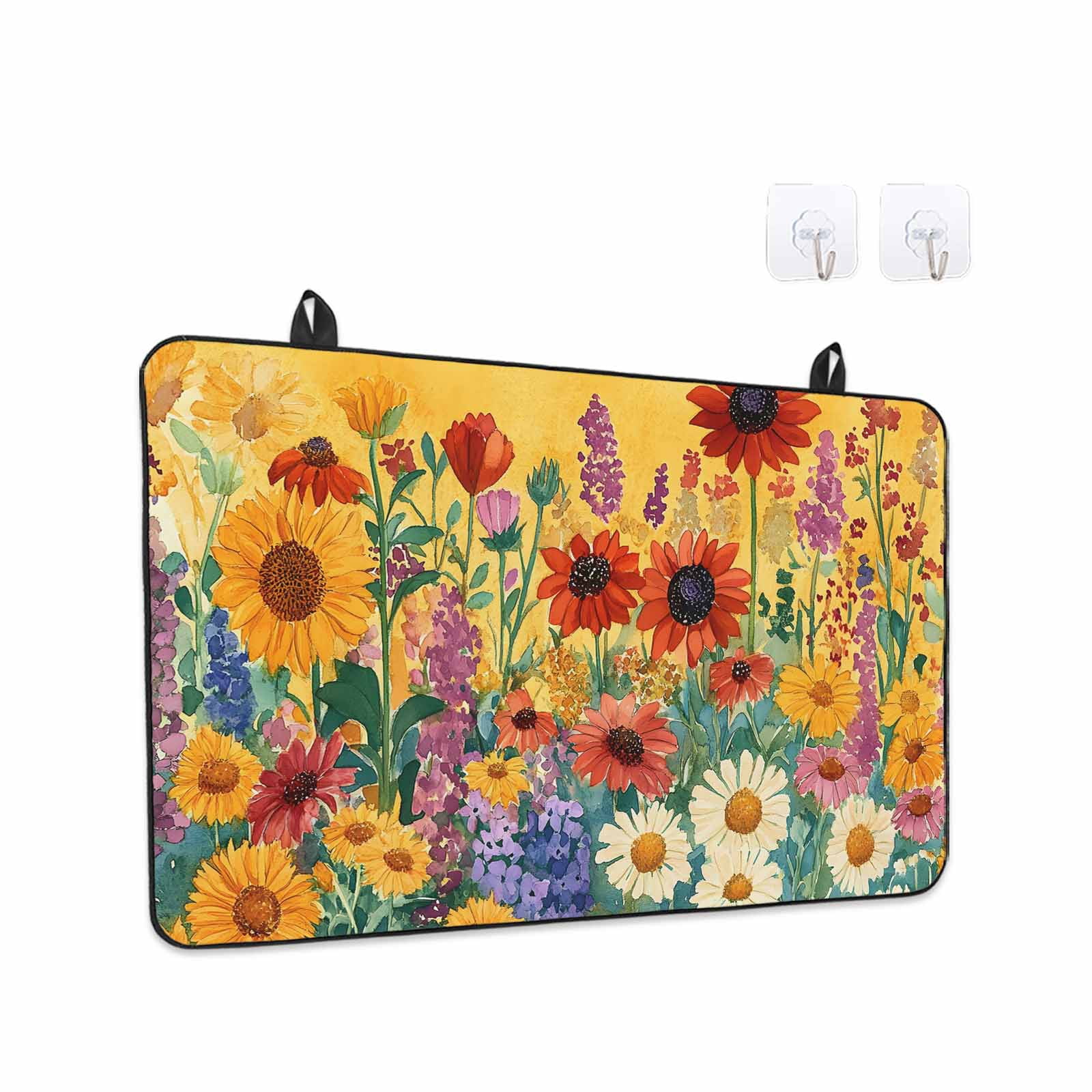 Colorful Sunflower Stove Top Cover for Electric Stove, Heat-proof & Non Slip Glass Top Stove Cover Protector, Farmhouse Botanical Floral Kitchen Flat Cooktop Rubber Mat 24x21 Inches