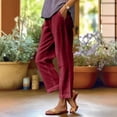 thumbnail image 2 of Petite Linen Pants for Women Plus Size Summer Lightweight Wide Leg Cropped Linen Pants Beach Vacation Trousers with Pockets, 2 of 7