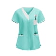 thumbnail image 6 of qucoqpe Summer Scrub Tops for Women Loose Colorblock Button Wrap V-Neck Short Sleeve Workwear Stretchy Uniform Shirt with Pockets, 6 of 6