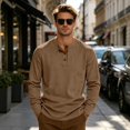 thumbnail image 5 of Mens Long Sleeve Henley Shirts Muscle Fit Ribbed Knit T-Shirt Lightweight Thermal Undershirts Workout Athletic Tee Shirt Brown L, 5 of 9