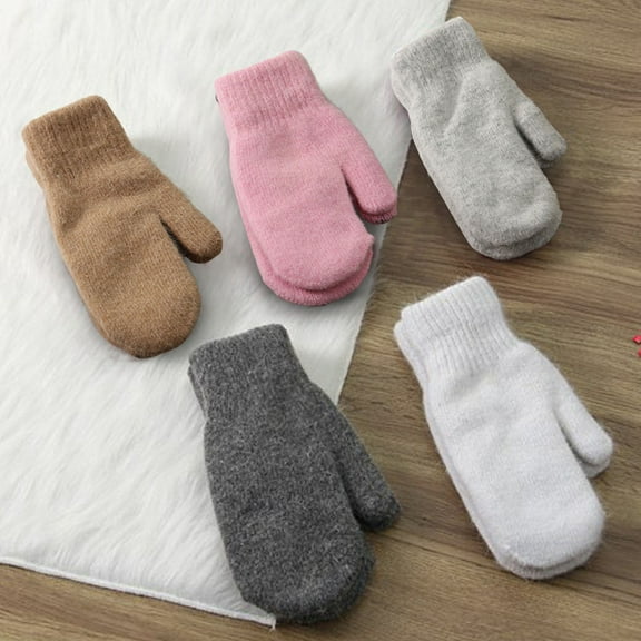 AYYUFE 1 Pair Women Mittens Double-layers Cute Stretchy Soft Thickened Cold Resistant Solid Color Autumn Winter Girls Gloves for Riding