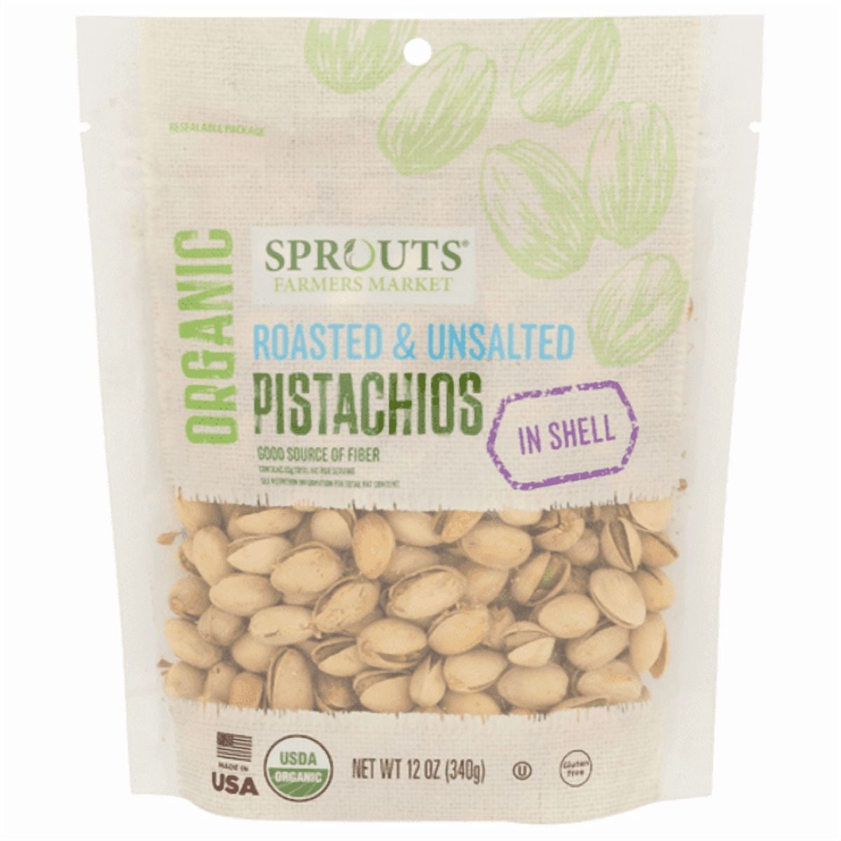 Sprouts Organic Roasted Unsalted In Shell Pistachios 12 oz (Pack of 2)