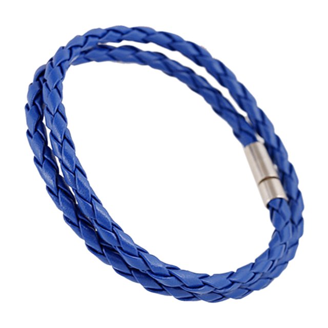 Pulsera colorida de estilo vintage, pulsera de cuero de PU de aleación tejida hecha a mano, joyería (azul)