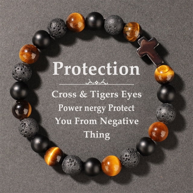 Pulsera de piedra ojo de tigre para hombre y mujer, energía negativa, cristal, cuentas, elástica, ajustable, con charm