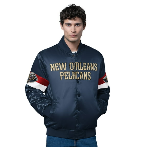 Men's Starter Navy New Orleans Pelicans Triple Option Varsity Full-Snap Satin Jacket
