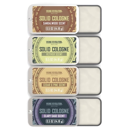 Viking Revolution - Mens Solid Colognes - Solid Perfume for Men with Cedar Wood, Clary Sage, Vetiver, Sandalwood - 4 Pack, 0.5 Oz