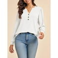 thumbnail image 4 of Womens Puff Long Sleeve Henley Shirts Trendy Casual V Neck Button Up Tunic Tops Loose Fit Basic Tees, 4 of 6
