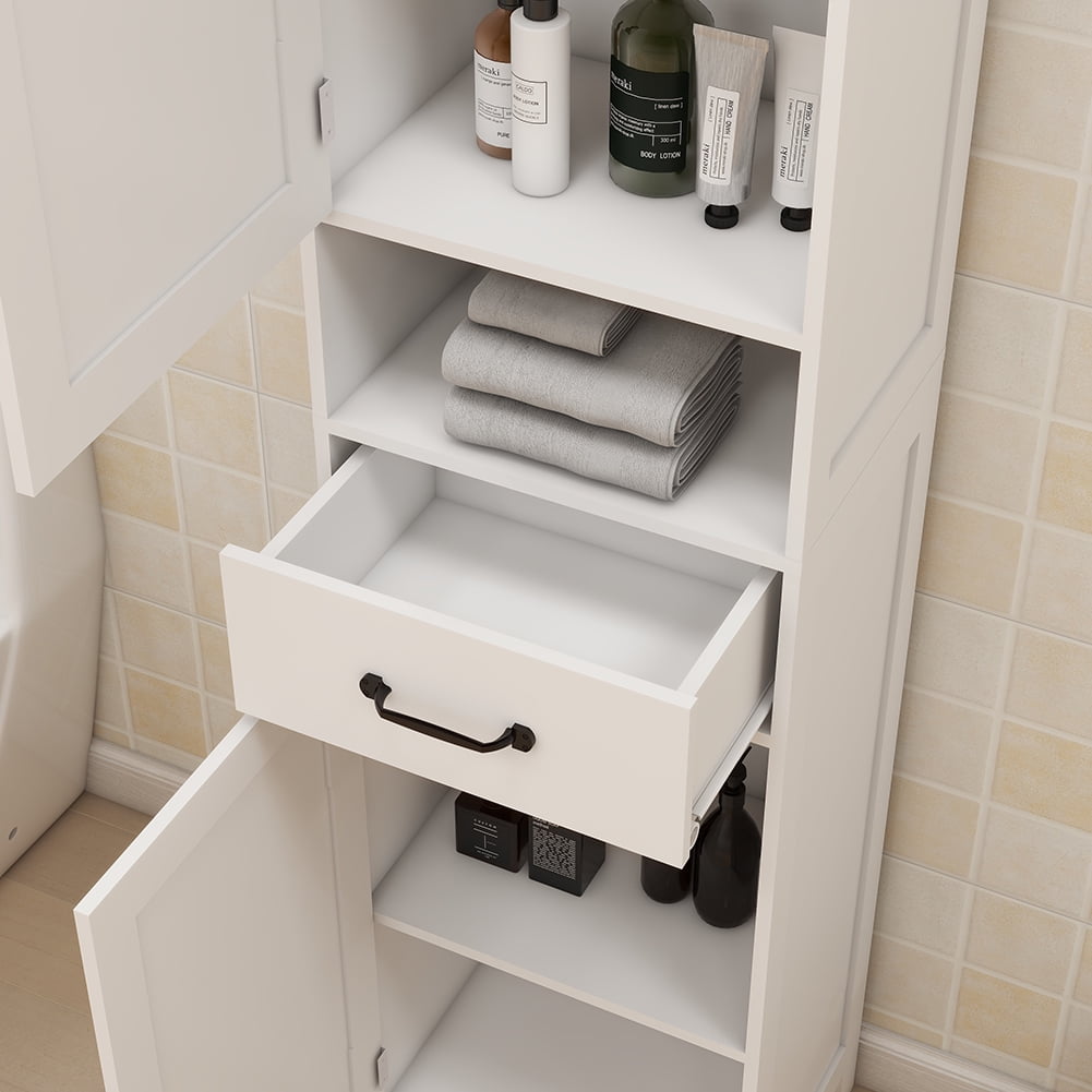 M optimized 65"H Storage Cabinet Narrow Slim Freestanding Cabinet with Doors Drawer Adjustable Shelves for Bathroom Kitchen Living Room
