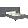 thumbnail image 3 of Queen Size Platform Bed with Big Headboard, Heavy Duty Solid Wood Velvet Upholstered Bed Frame with 2 Shelves for Bedroom, No Box Spring Needed, Gray, 3 of 7