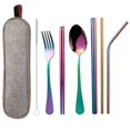 thumbnail image 1 of Combinación de vajilla portátil de acero inoxidable 1010 con revestimiento de titanio, cuchillo, tenedor, cuchara, palillos y pajita, 1 of 6