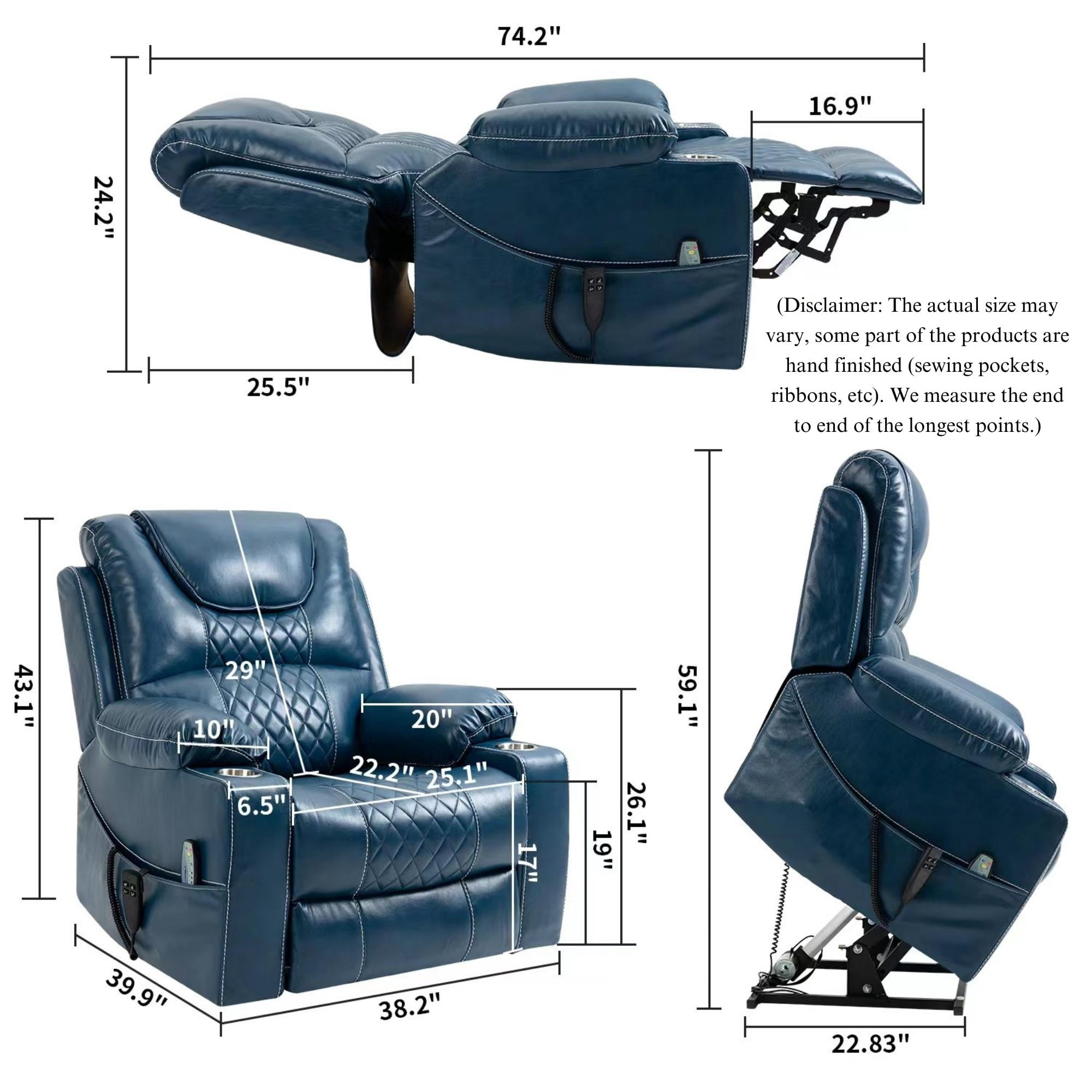 JUUXO Lift Chair Lay Flat Recliner, Large Power Lift Recliner with Heat Massage for Elderly Adult 400 lbs