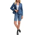 thumbnail image 2 of Women's Denim Jacket Notched Lapel Collar Long Sleeve Button Lightweight Fitted Denim Blazer XL Blue, 2 of 6