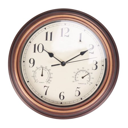 12inch Wall Clock,Retro Waterproof Clock with Displays Thermometer&Hygrometer,Noise-Free Clock for Indoor/Outdoor
