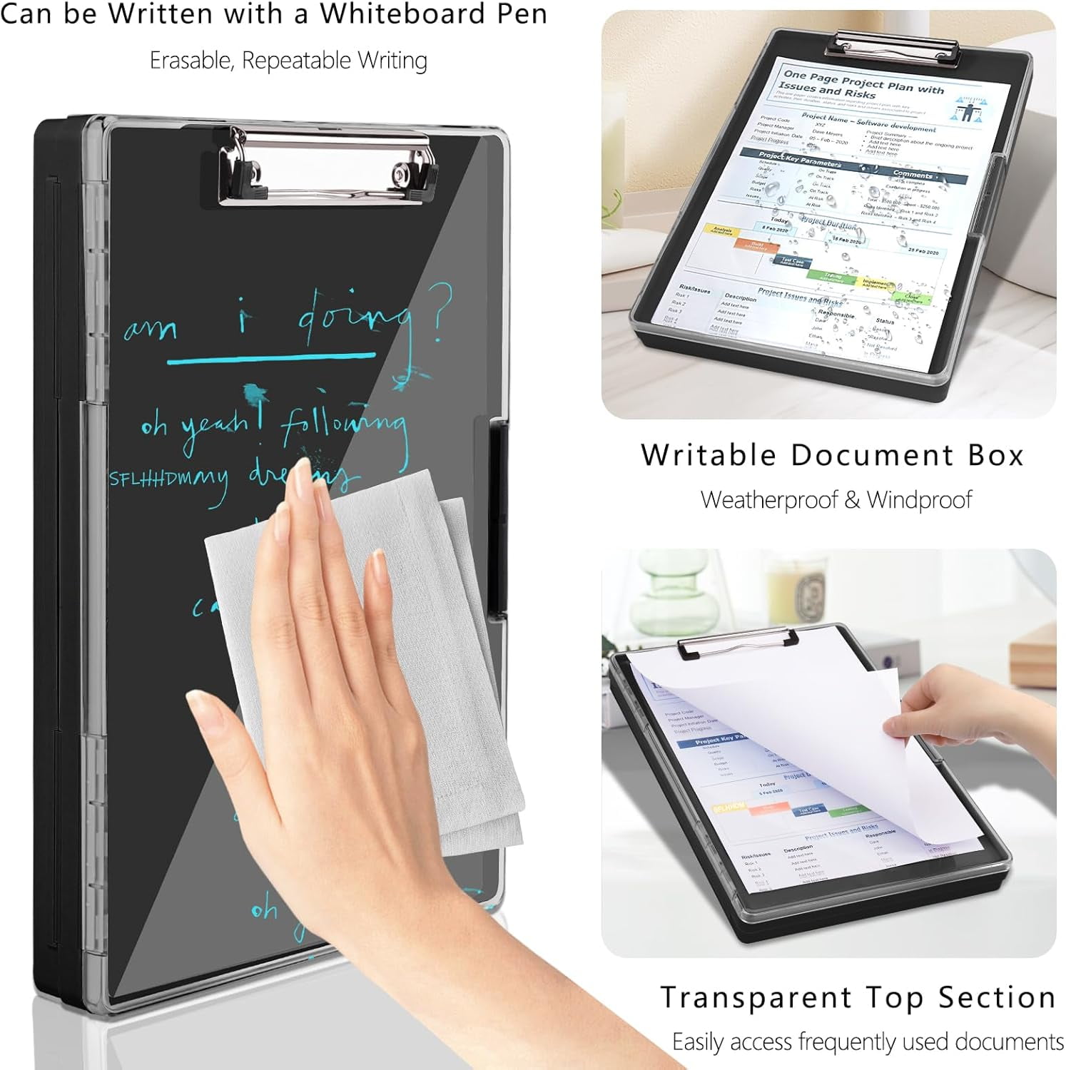 AGCAN Clipboard with Storage Case, Heavy Duty Foldable Clip Boards 8.5x11, Clearview Dry Erase Nursing Clipboard, School Office Supplies, Black