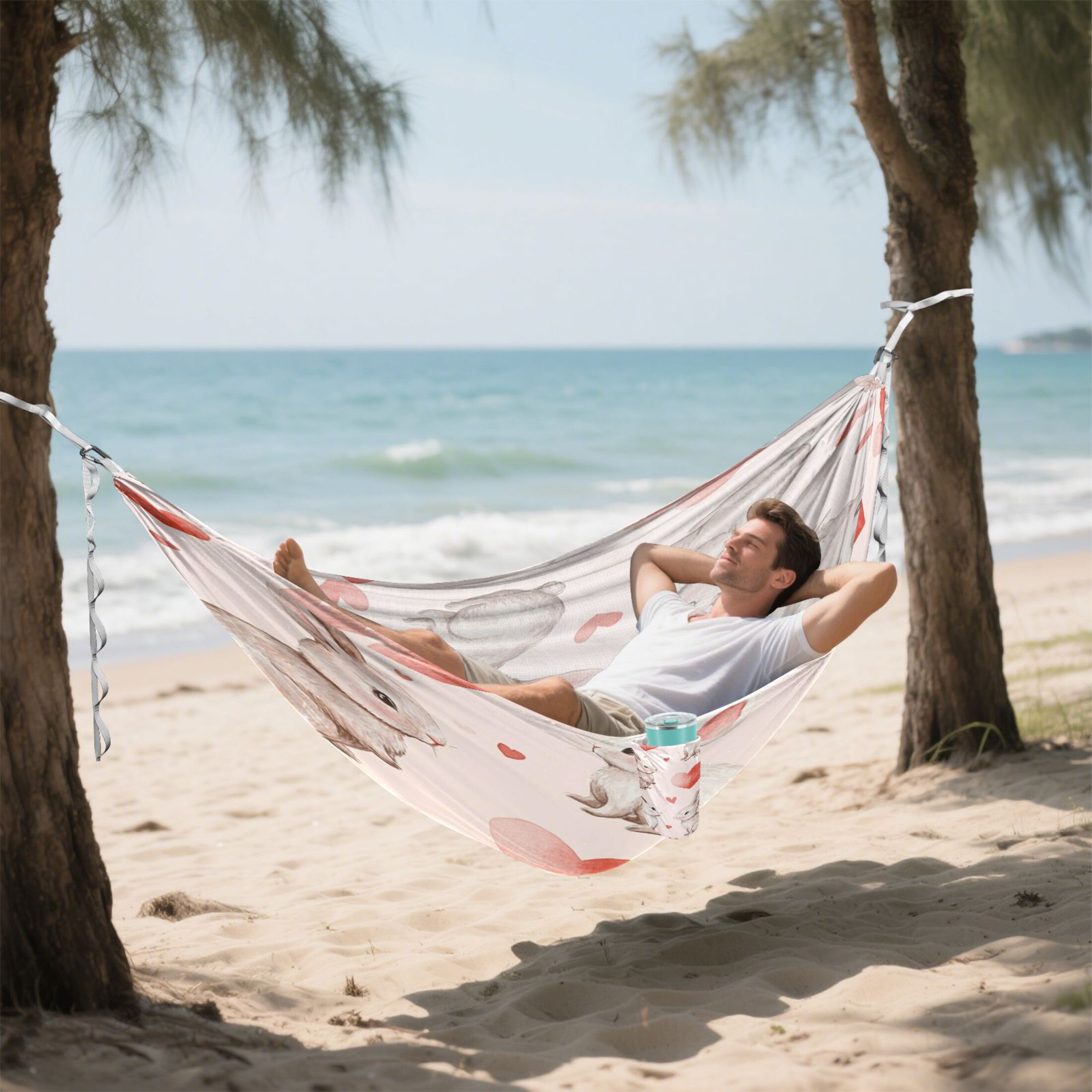 Hammock Camping Hammock Nylon Portable Hammock Travel Camping Hammock Gray Cute Love Rabbit