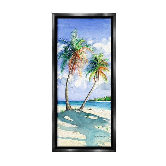 Stupell Industries Sunlit Palm Trees Landscape Painting Black Floater Framed Canvas Art Print Wall Art, 11 x 25
