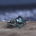 thumbnail image 4 of Pear Emerald Engagement Ring Set in 14K Black Gold Vermeil- Unique Leaf Design Black Gold Cluster Ring, 4 of 6