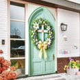 thumbnail image 6 of YaoZQ Religious Easter Door Cover, Christian Cross Wreath with White Lilies and Eggs Banner, Spring Holiday Front Door Decoration, Green, 35 x 71 in, 6 of 7