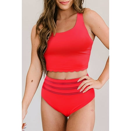 Plusashion Flirty Red Bikini - Scallop Waist Detail - Summer Staple!