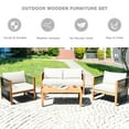 thumbnail image 4 of Costway 4PCS Wooden Patio Furniture Set Cushioned Sofa W/Rope Armrest White, 4 of 9