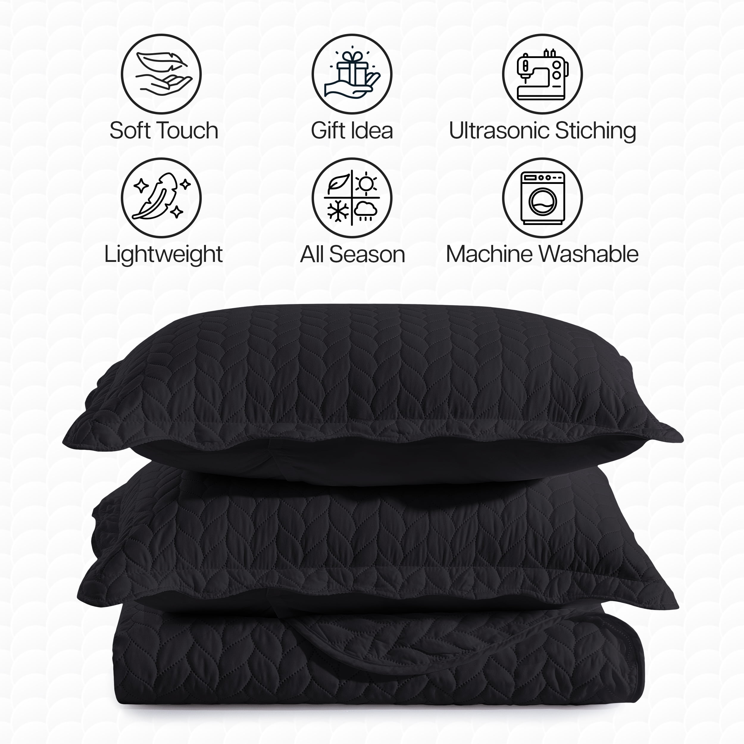 Moonlight20015 2 Piece Quilt Set Lightweight Ultrasoft Microfiber Bedding Black Color Twin