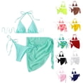 thumbnail image 4 of Minjewel Women's Solid Color Triangle Cup Bikini Three Piece Set,with Strappy Details and Sexy Design,Summer Beach Swimwear Set,Green,M, 4 of 6