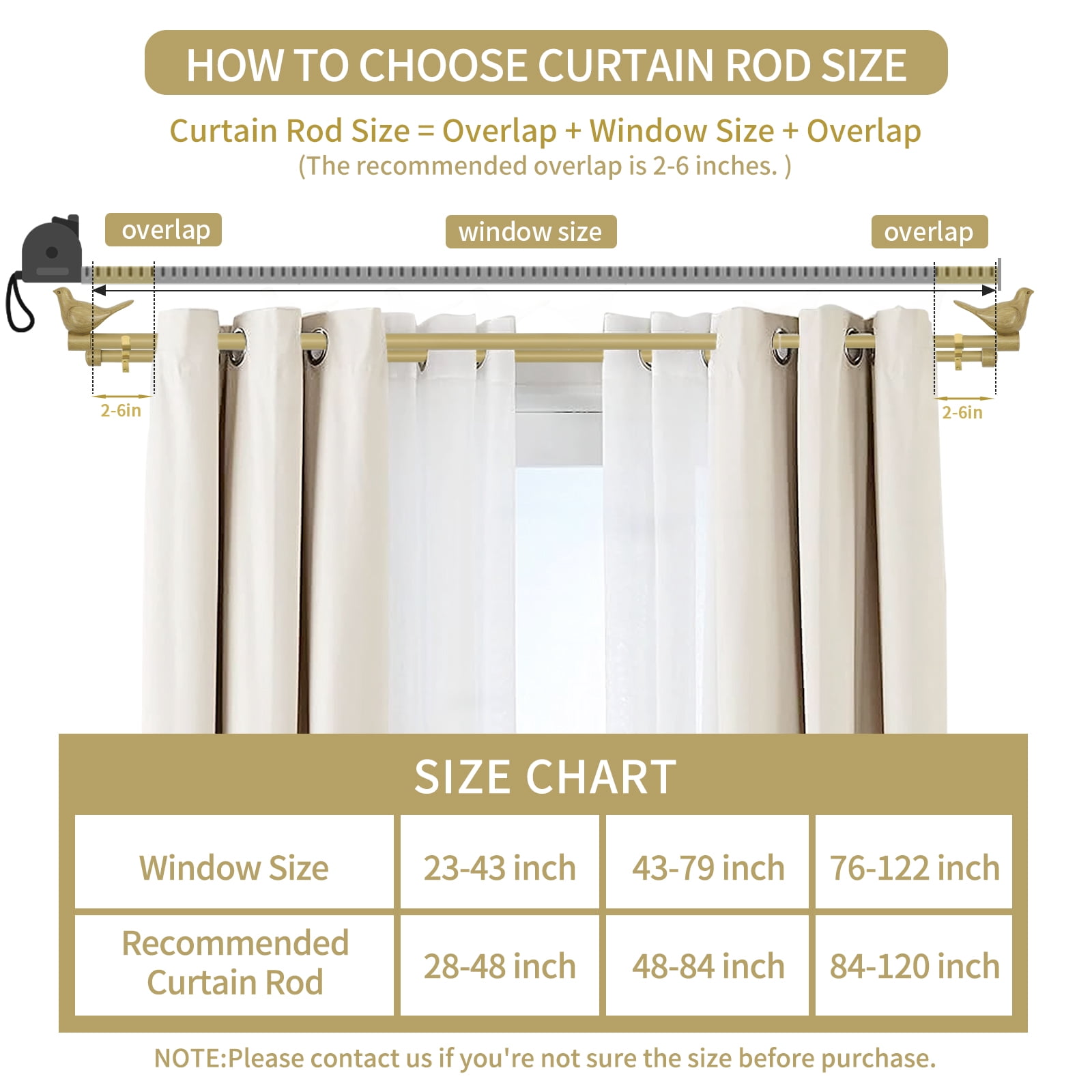 MERIVILLE 3/4-Inch Front & 5/8-Inch Back Double Curtain Rod Set, Farmhouse Bird Finials, 84"-120", Cottage Finish