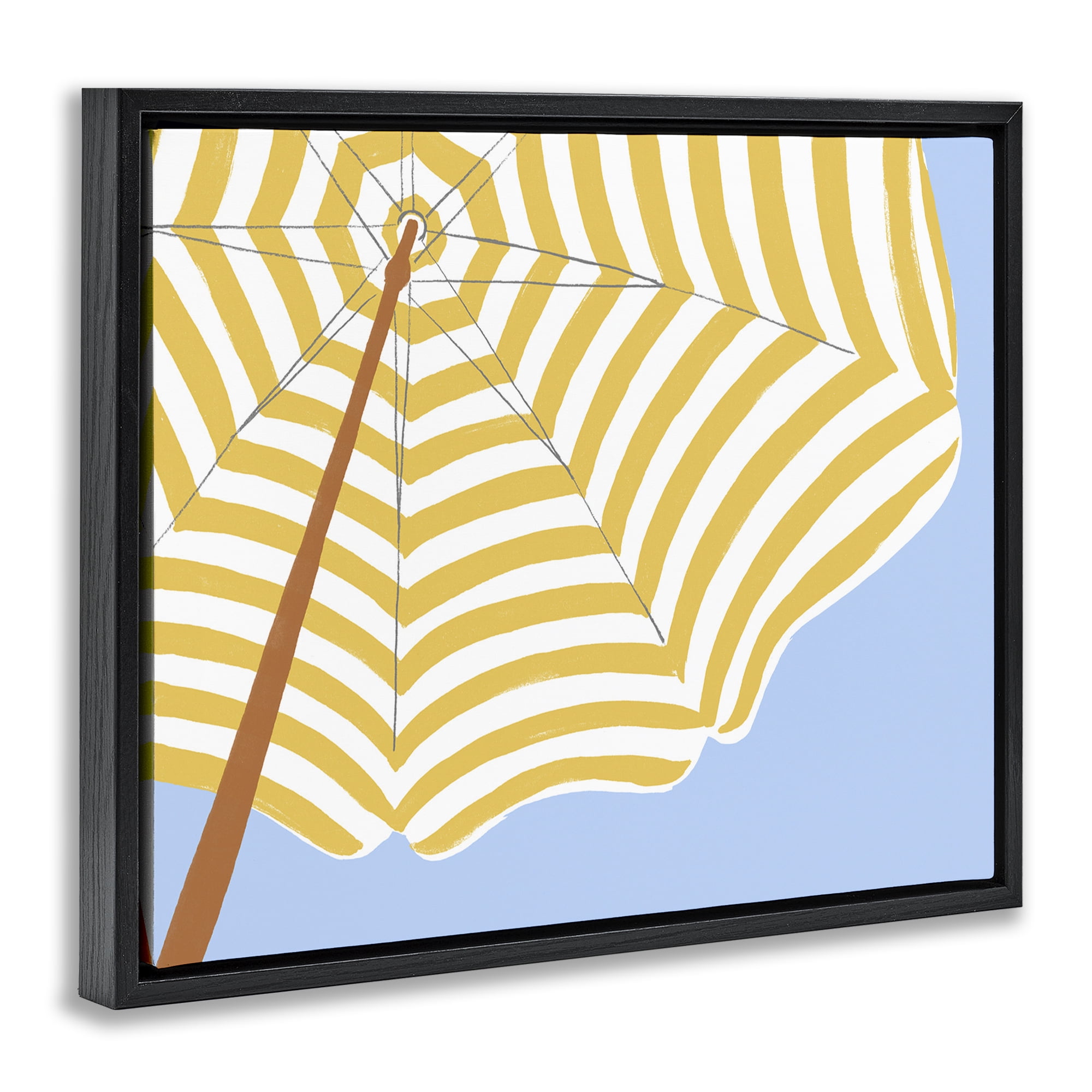 Stupell Industries Yellow & White Umbrella Coastal Painting Black Floater Framed Canvas Art Print Wall Art, 31 x 25