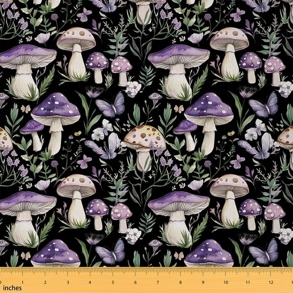Homewish Kids Jungle Mushroom Fabric by the Yard 1 Yard, Hippie Butterfly Animal Room Decor Fabric by the Yard, Plant Botanical Sewing Fabric, Luxury Bedroom Decor