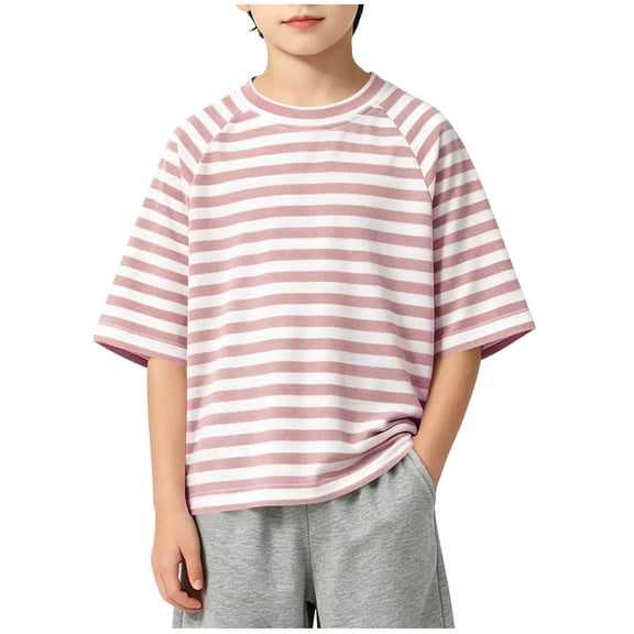 yillto Kid's Striped Short Sleeve Tshirt Cotton Crew Neck Loose Summer Casual Fashion Shirts for Boys Girls