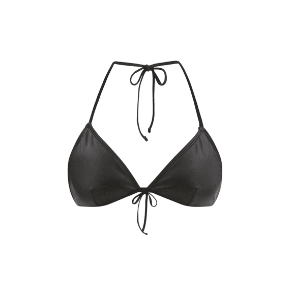Women's Faux Leather Bikini Bathing Suit Top, Size XL - Black