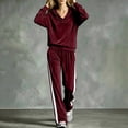 thumbnail image 5 of VBVC Women's 2 Piece Velour Side Stripe Sweatsuit , Cowl Neck Top and Wide Leg Pants for Women , Ladies' Fall Winter Lounge Set with Pockets, S-5XL, 5 of 5
