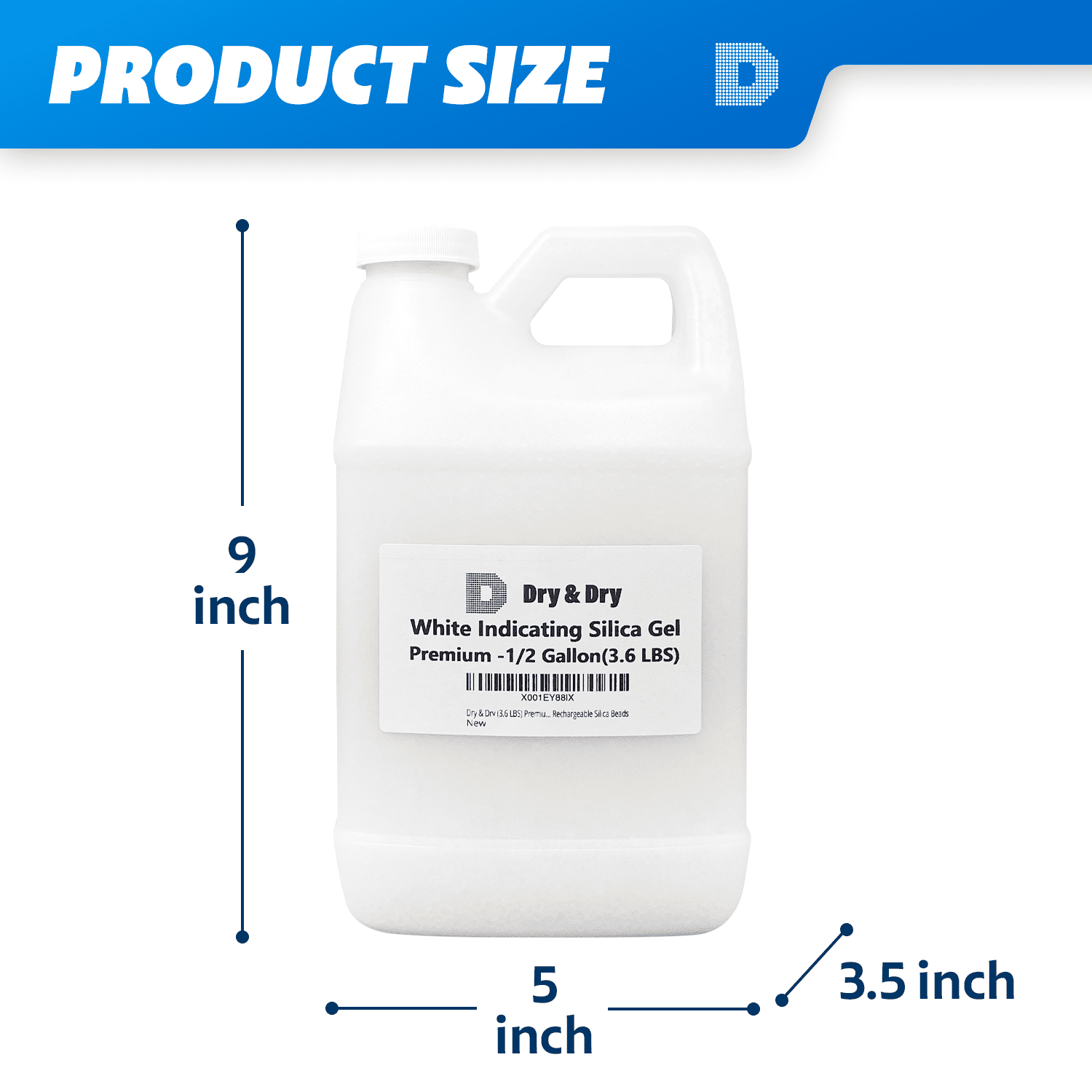 1/2 Gallon "Dry & Dry" Premium White Silica Gel Beads (Industry Standard 2-4 mm) - 3.5 LBS Reusable