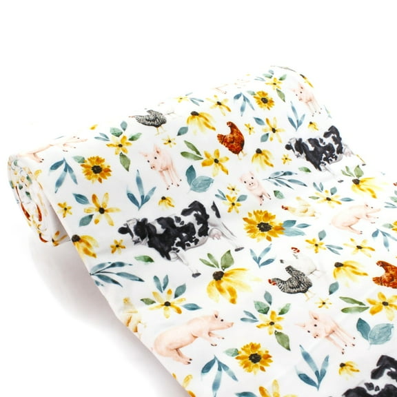 Sunflower Farm Animals DBP Fabric - Double Brushed Polyester 4 Way Stretch -  1 yard