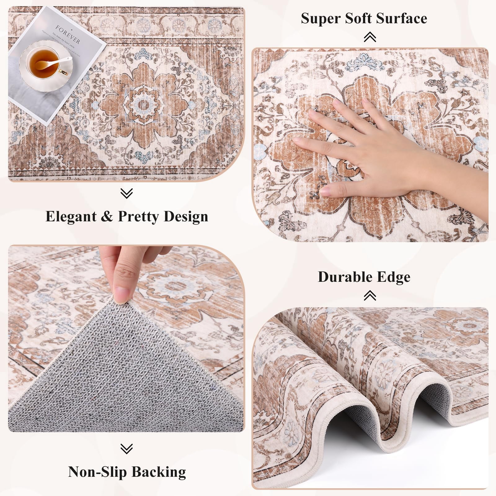 Findosom 2'x10' Runner Rugs for Hallway Machine Washable Runners Rug,Vintage Runner Rug Non Slip Kitchen Runner Rug Medallion Carpet Runner for Bedroom Laundry Entrance,Orange