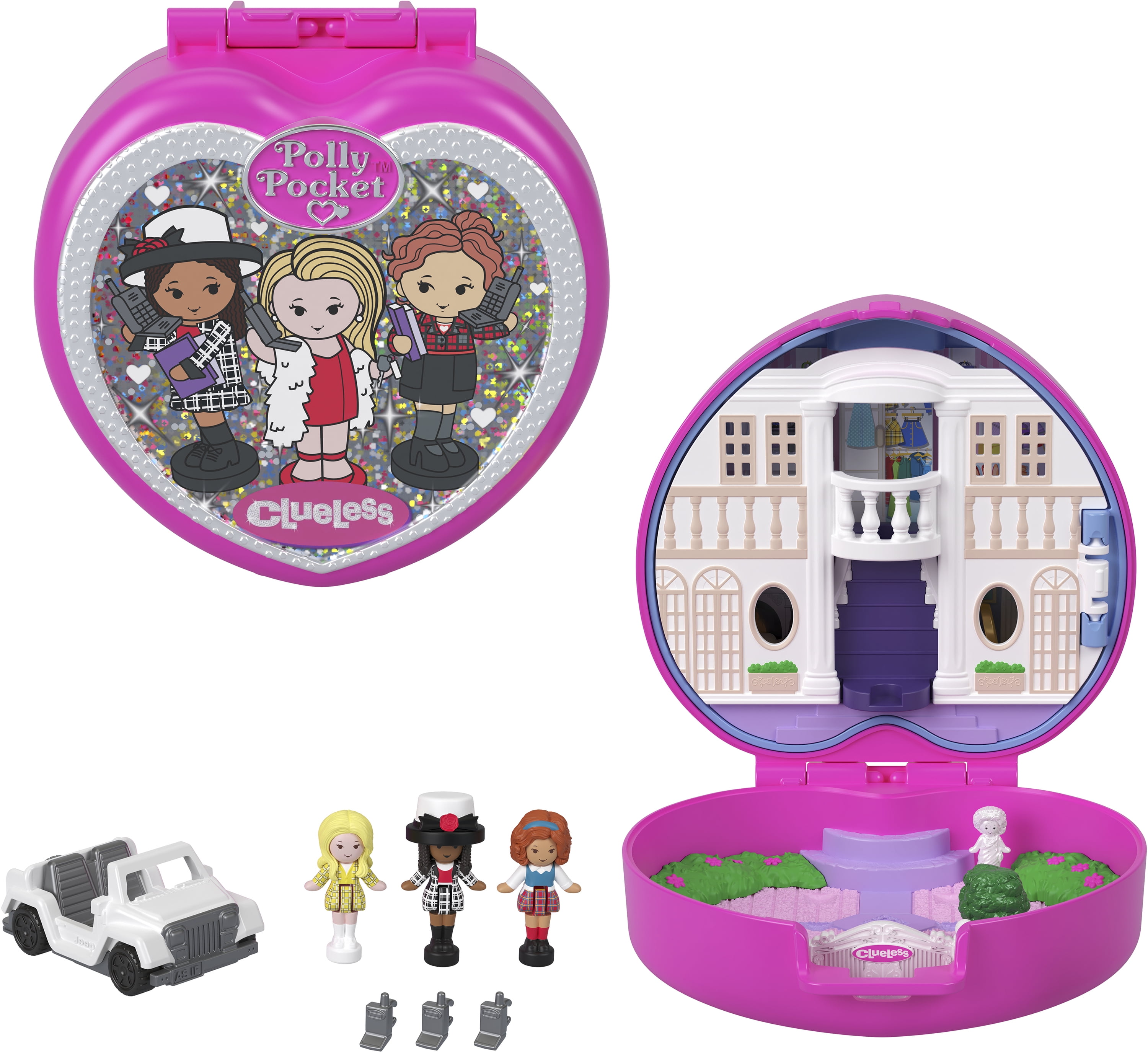 Polly Pocket Micro Dolls and Playset, Collector Clueless Compact with Toy Car, Hat and Phone Accessories