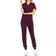 thumbnail image 1 of Conjunto médico de manga corta para mujer, casual, liso, con cuello en V, blusas y pantalones jogger, 1 of 2