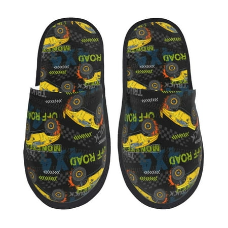 Balery Monster Truck1 Slient Indoor Furry Fleece Comfort House Shoes Soft Non-Slip Home Shoes Cotton slippers House Slippers-- Large