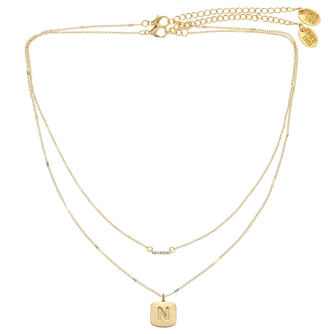 Time and Tru Women's Initial Letter "N" Necklace Set, 2-Piece