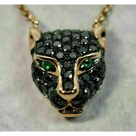 2 Ct Round Cut Lab Created Black Diamond Panther Pendant 14K Yellow Gold Plated