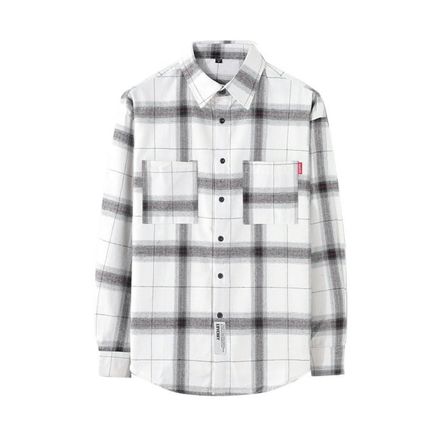 RKSTN T-Shirts à Manches Longues pour Hommes Nouveaux Automne Hiver Coupe Régulière Chandails Chemise en Flanelle à Carreaux Col Rabattu Mode Décontractée Blouse Hauts
