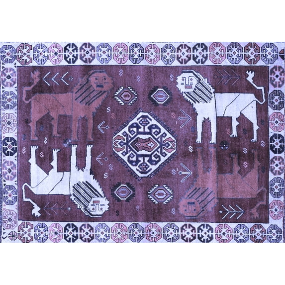Ahgly Company Indoor Rectangle Animal Blue Traditional Area Rugs, 2' x 4'