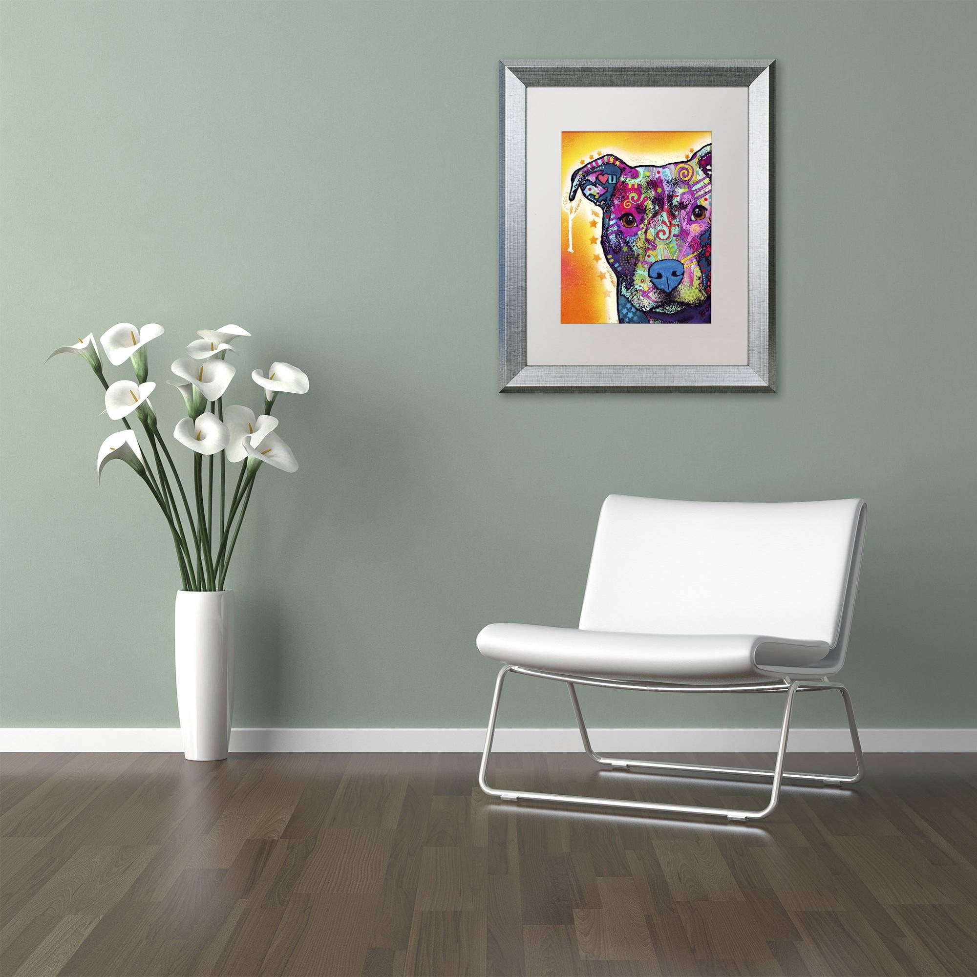 Trademark Fine Art "Heart U Pit Bull" Canvas Art by Dean Russo, White Matte, Silver Frame