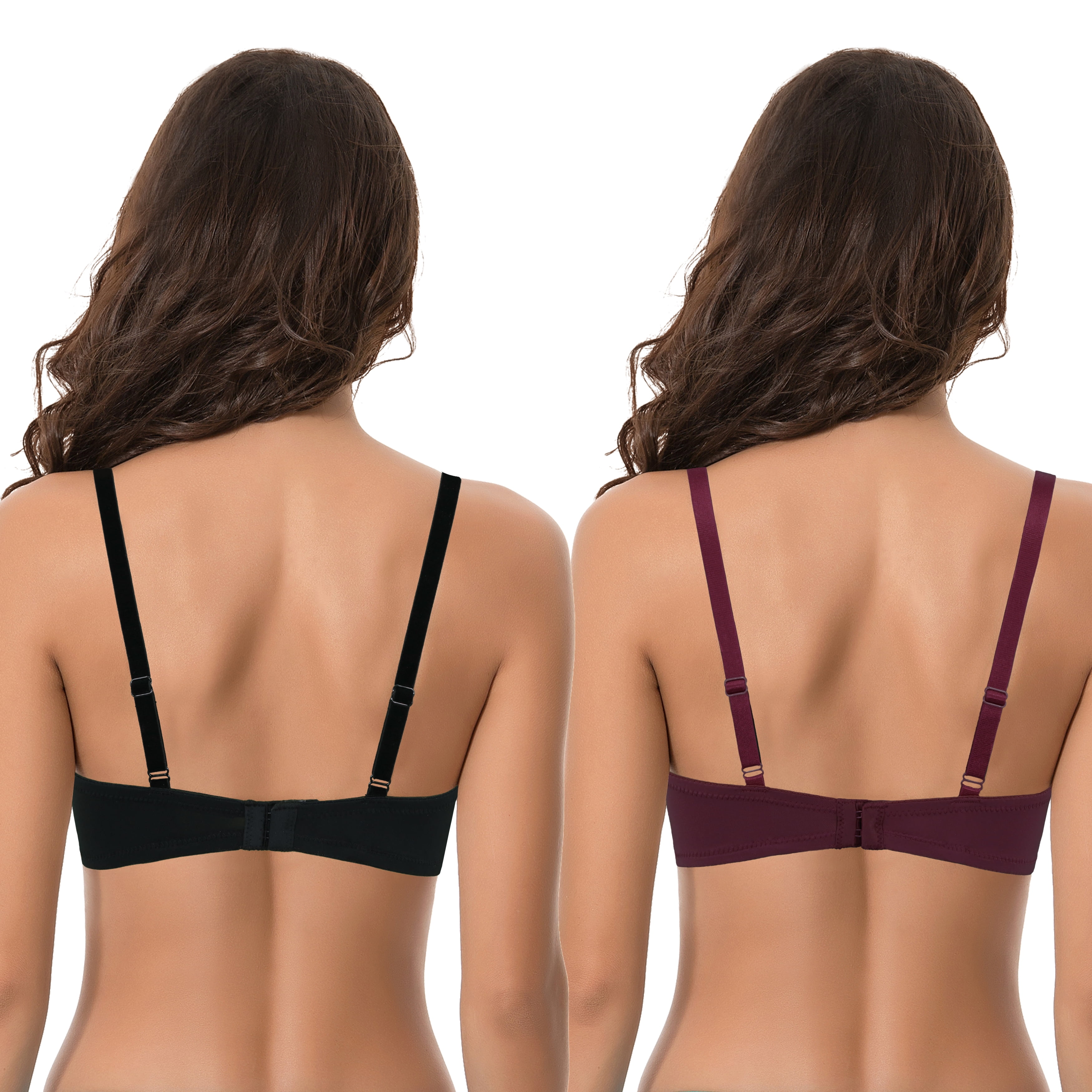 Curve Muse Women's Plus Size Push Up Add 1 and a half Cup Underwire Mesh Bra -2PK-BLACK,REDBLACK/BURGUNDY-36DD
