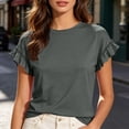 thumbnail image 5 of ClodeEU Women's Crew Neck Ruffle Sleeve T-Shirt,Solid Short Sleeve Casual Tee Gray,Women's Plus XXL, 5 of 7