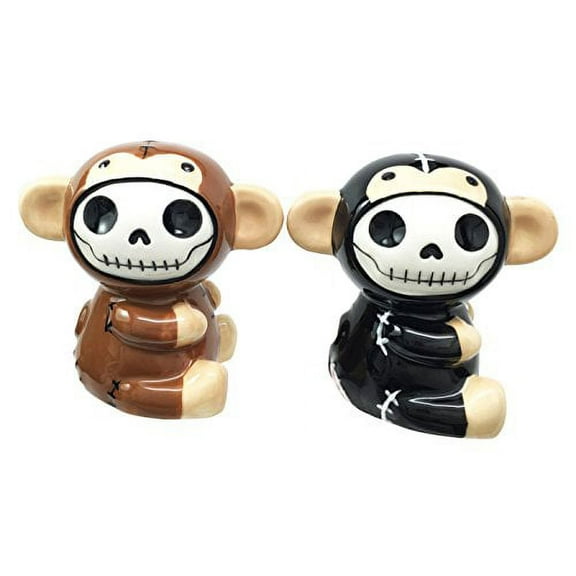 Furrybones Munky Monkeys Hooded Skeleton Ceramic Salt Pepper Shakers Set Collectible Figurines Kitchen & Dining Centerpiece
