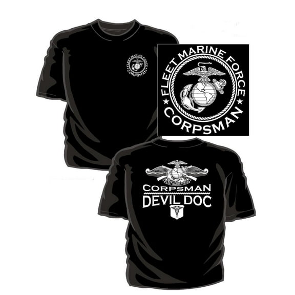 Fleet Marine Force Corpsman T-Shirt- Black