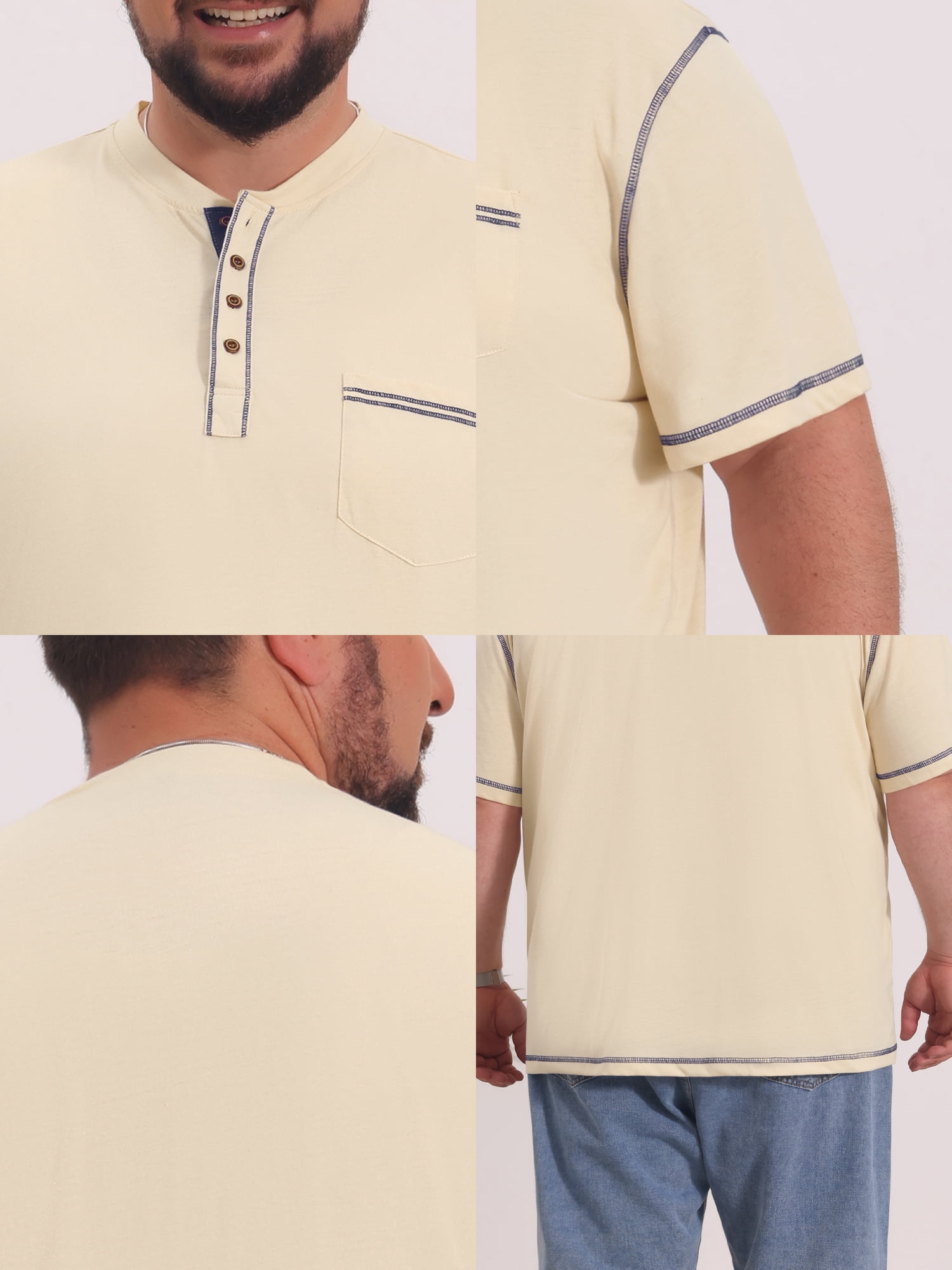 DARING DIVA Men's Big Tall Contrast Trim Button Down Short Sleeve Shirts 6XL Khaki
