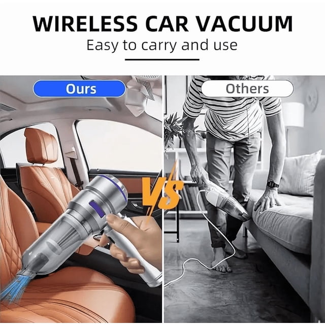 Aspiradora inalámbrica de mano con succión potente – para uso en casa y en auto, incluye múltiples accesorios de limpieza